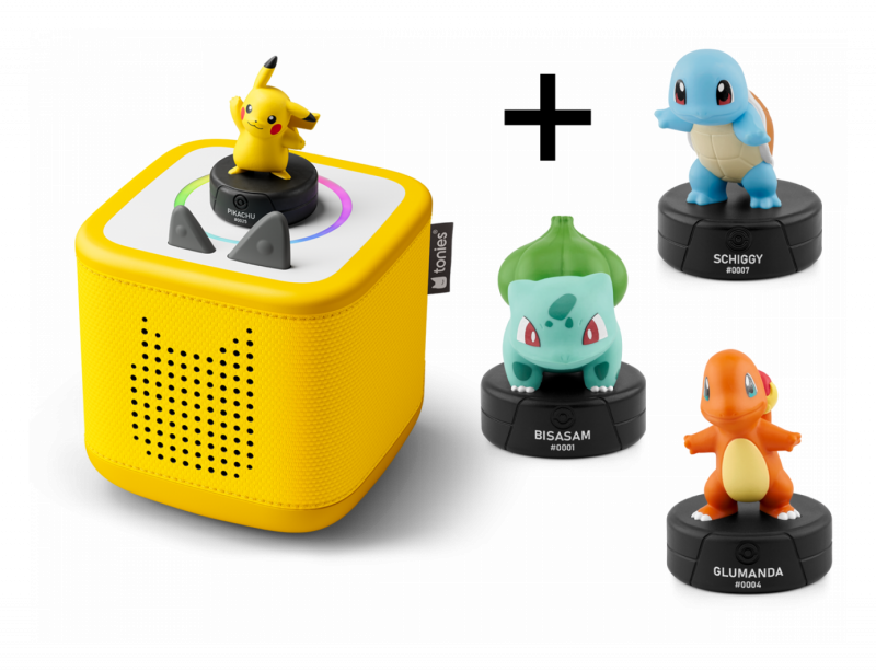 Pokémon Toniebox 2 Starter Set gelb mit Schiggy, Glumanda, Bisasam und Pikachu Tonie